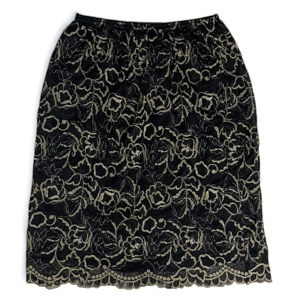 Clio Vintage Black Gold Shimmer Lace Skirt Vintage S Gothic Classy Pencil - Picture 1 of 4
